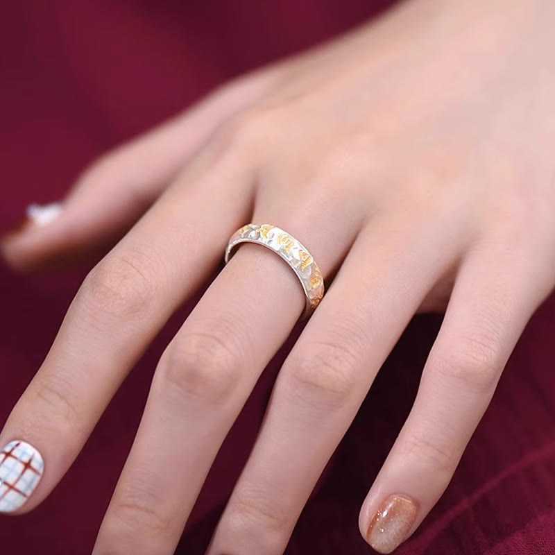 Hammer Pattern Om Mani Padme Hum Copper Plated Silver Wealth Ring