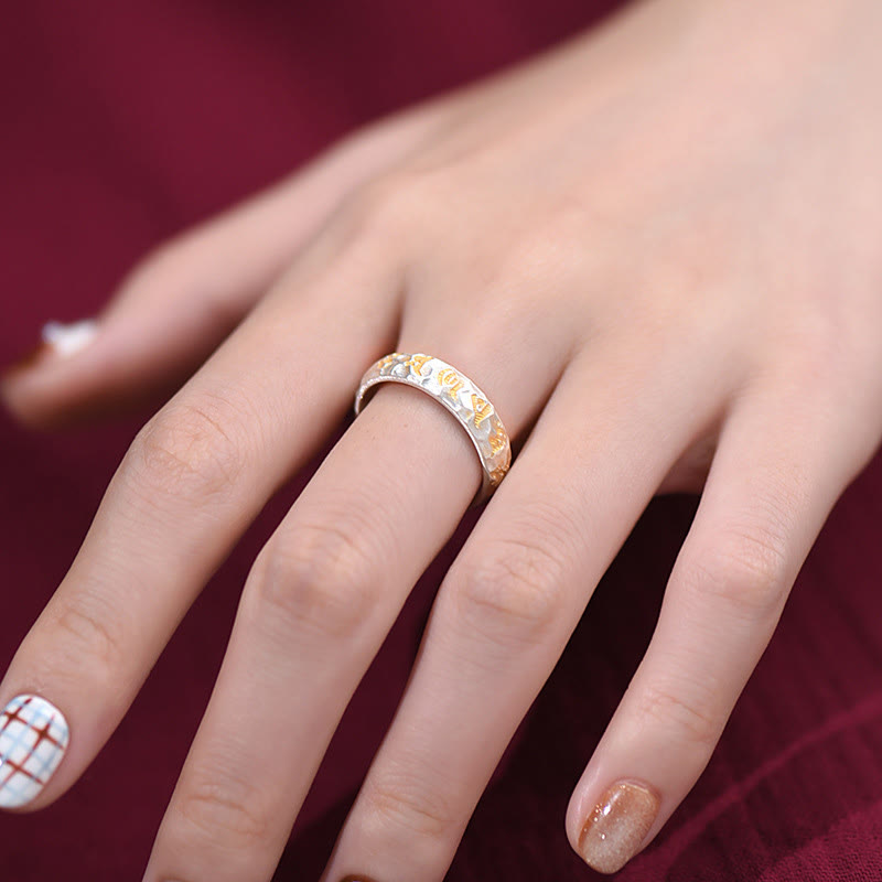 999 Sterling Silver Hammer Pattern Om Mani Padme Hum Balance Ring