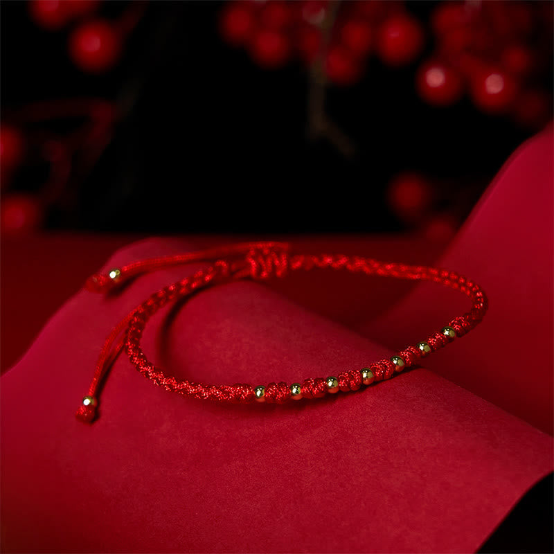925 Sterling Silver Plated Gold Beads Red String Braided Protection Bracelet