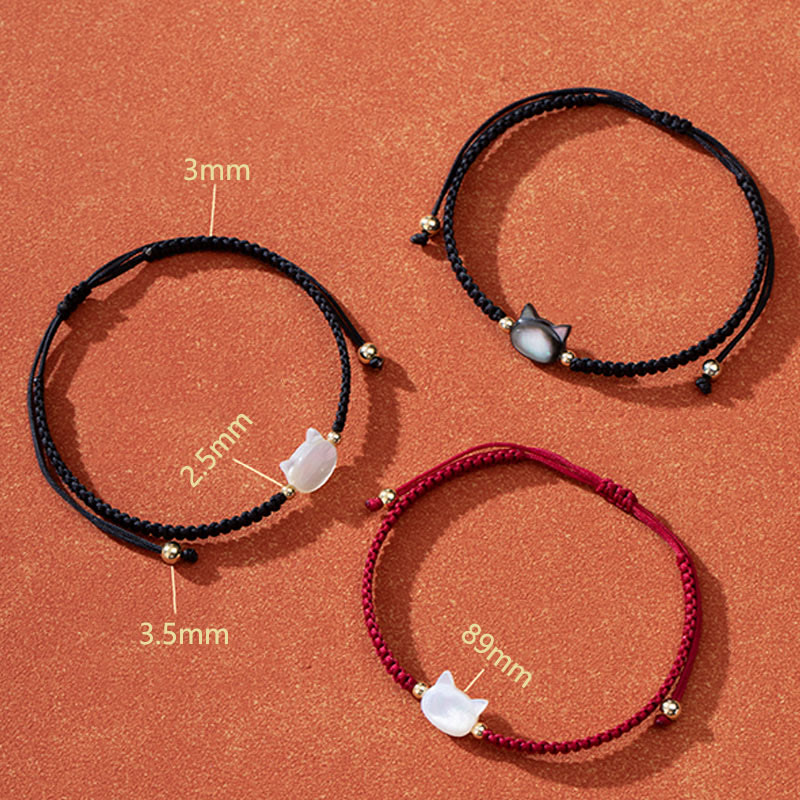 Faceless Cat Head Red String Shell Connection Bracelet
