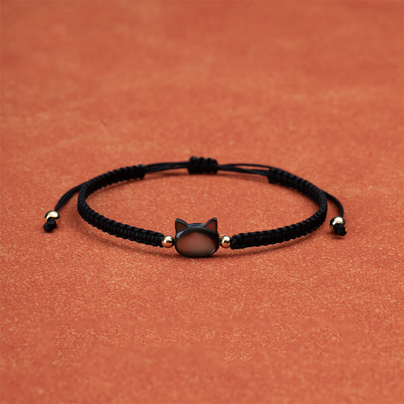 Faceless Cat Head Red String Shell Connection Bracelet