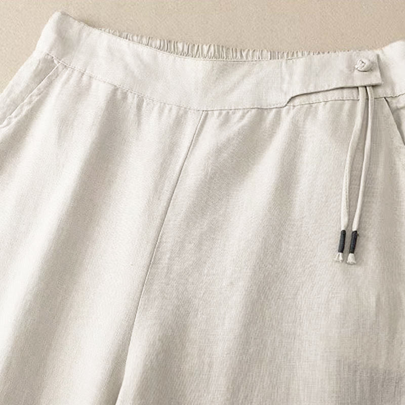 Casual Solid Color One Button Women's Capri Wide Leg Pants With Pockets