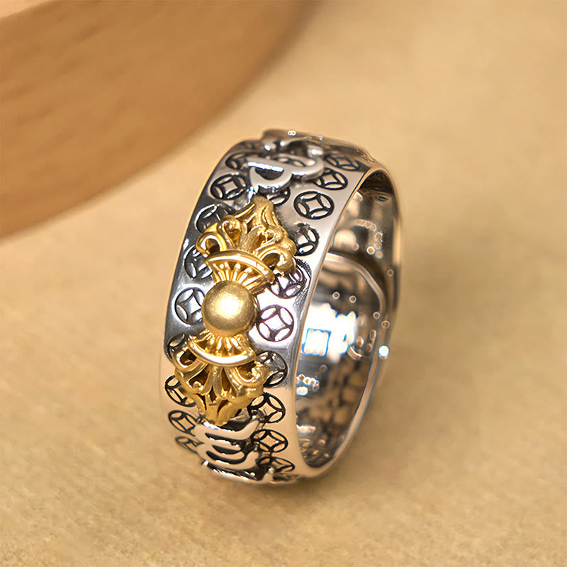 Vintage Om Mani Padme Hum Vajra Copper Plated Silver Balance Ring