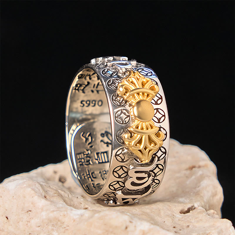 Vintage Om Mani Padme Hum Vajra Copper Plated Silver Balance Ring