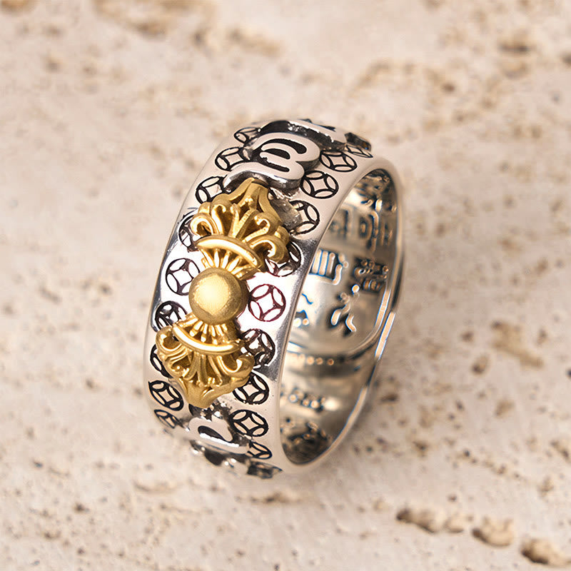 Vintage Om Mani Padme Hum Vajra Copper Plated Silver Balance Ring