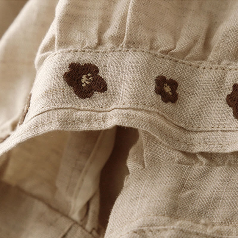 Casual Embroidered Petals Women's Cotton Linen 7-8 Length Harem Pants With Pockets