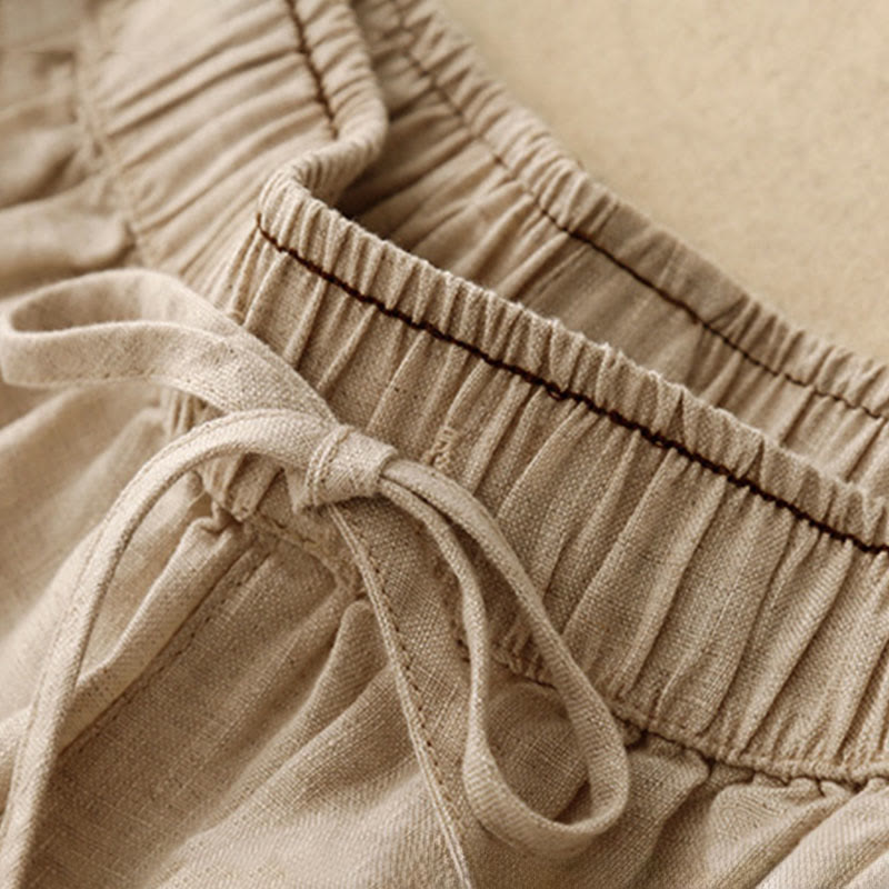 Casual Embroidered Petals Women's Cotton Linen 7-8 Length Harem Pants With Pockets
