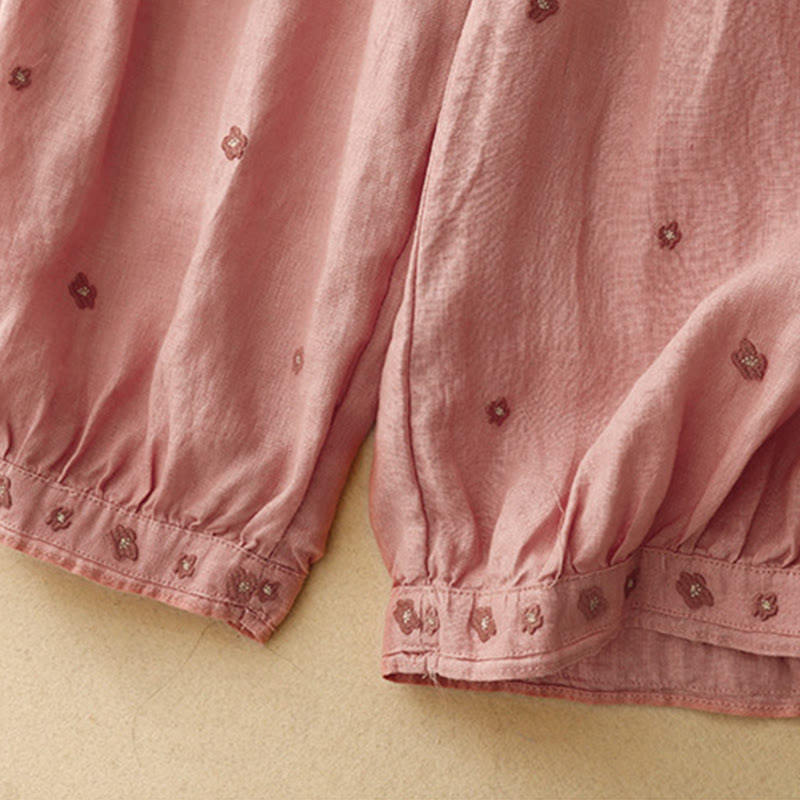Casual Embroidered Petals Women's Cotton Linen 7-8 Length Harem Pants With Pockets