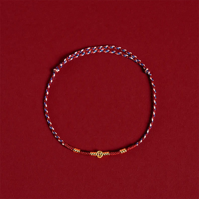 Handmade Braided Red String Copper Coins Luck Bracelet