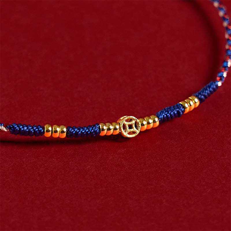 Handmade Braided Red String Copper Coins Luck Bracelet