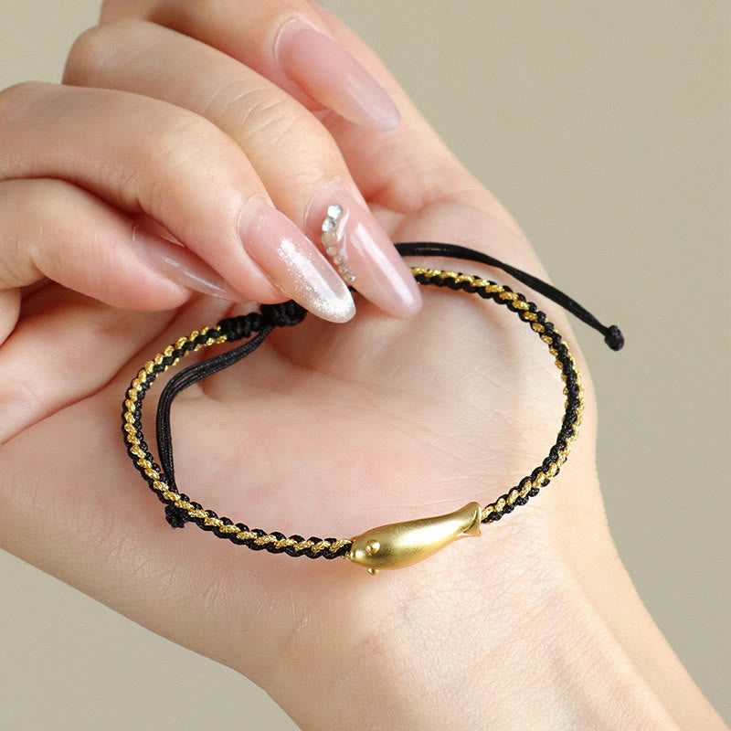 999 Sterling Silver Lucky Koi Fish Protection Rope Bracelet