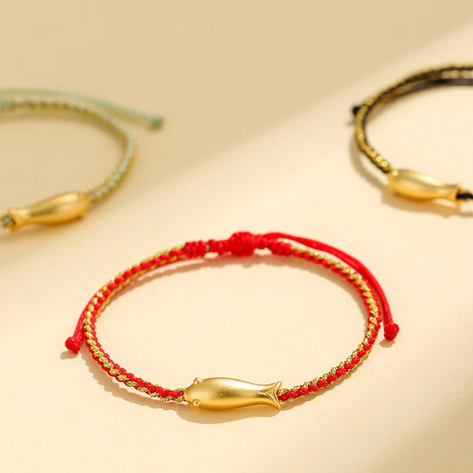 999 Sterling Silver Lucky Koi Fish Protection Rope Bracelet
