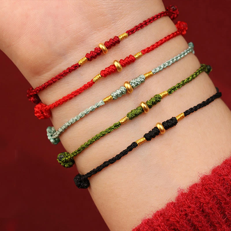999 Gold Small Lucky Beads String Protection Luck Braided Bracelet Anklet