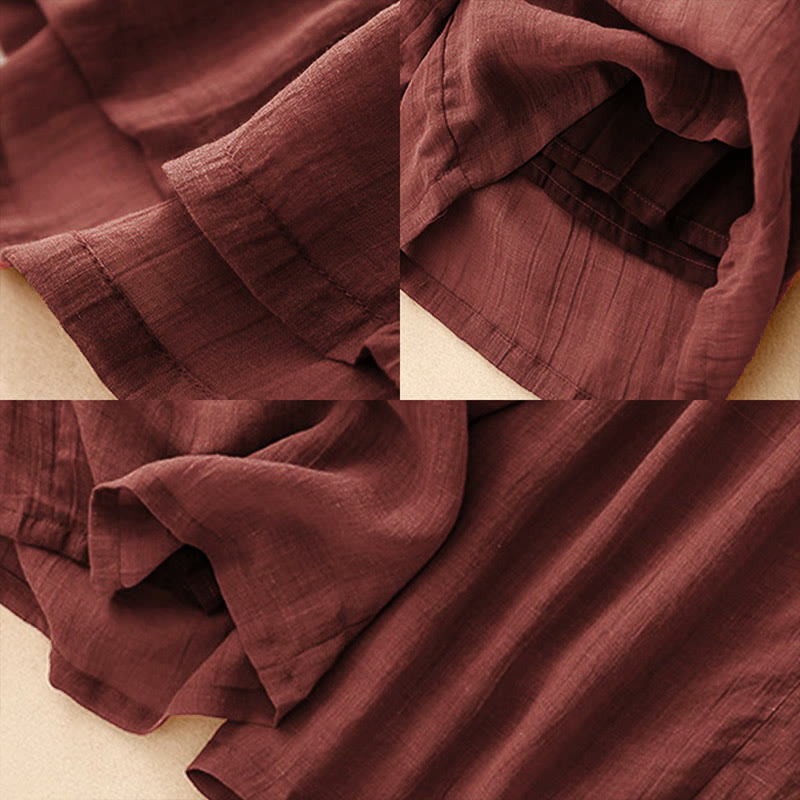 Spring Pure Color Drawstring Double Layer Women's Wide Leg Pants With Pockets