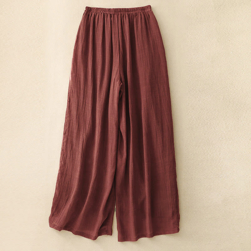 Spring Pure Color Drawstring Double Layer Women's Wide Leg Pants With Pockets