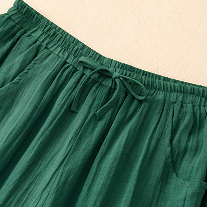 Spring Pure Color Drawstring Double Layer Women's Wide Leg Pants With Pockets
