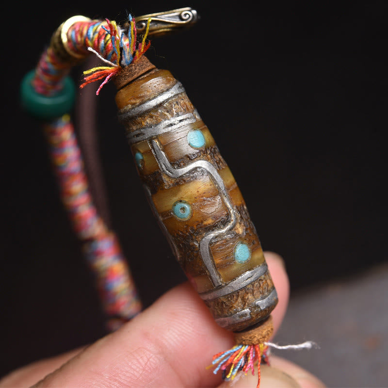 Handcrafted Tibetan Nine-eye Dzi Bead Protection Rope Bracelet