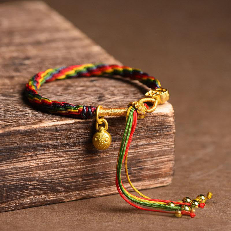 Tibet Gold Swallowing Beast Family Luck Knot Braid Colorful String Bracelet