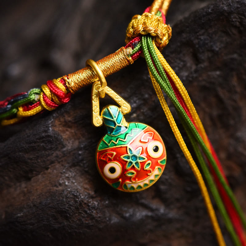 Tibet Gold Swallowing Beast Family Luck Knot Braid Colorful String Bracelet