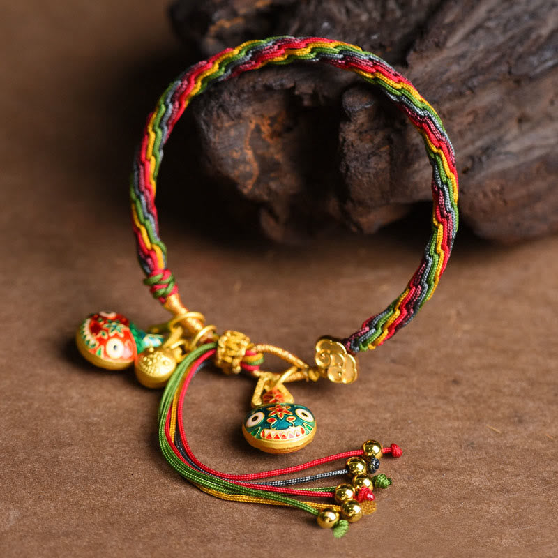 Tibet Gold Swallowing Beast Family Luck Knot Braid Colorful String Bracelet