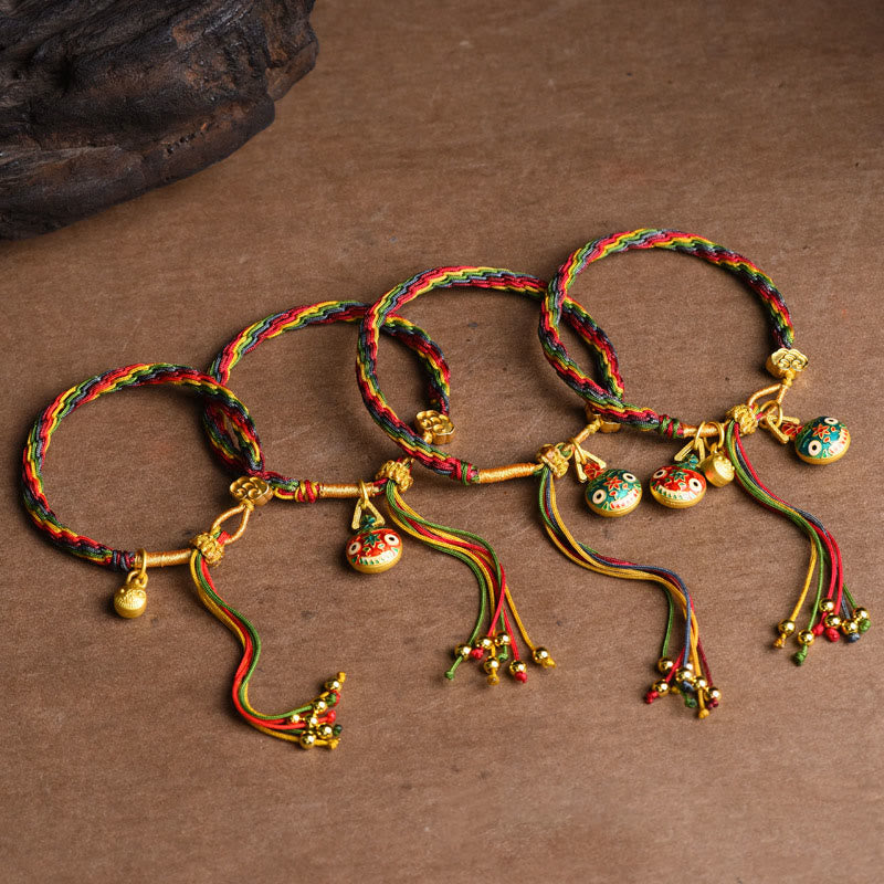 Tibet Gold Swallowing Beast Family Luck Knot Braid Colorful String Bracelet