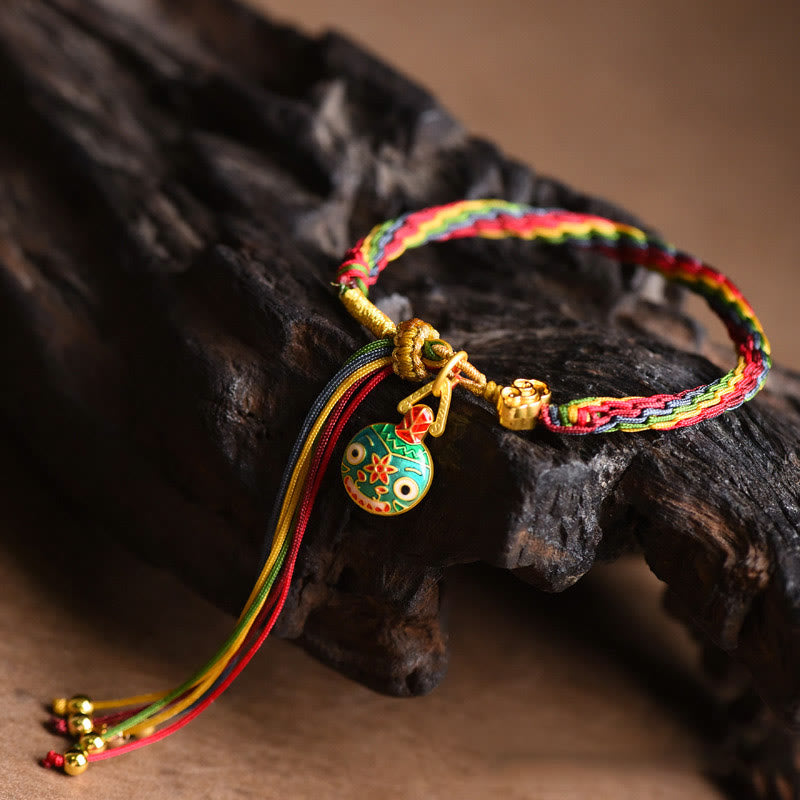 Tibet Gold Swallowing Beast Family Luck Knot Braid Colorful String Bracelet