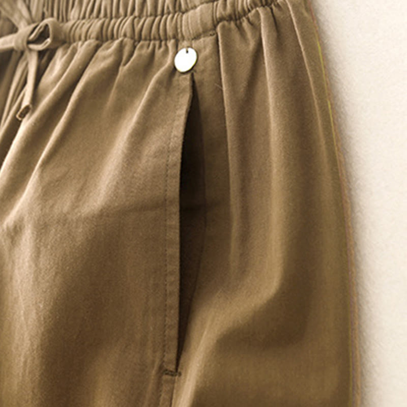 Plain 7-8 Length Women's Harem Cotton Pants With Pockets