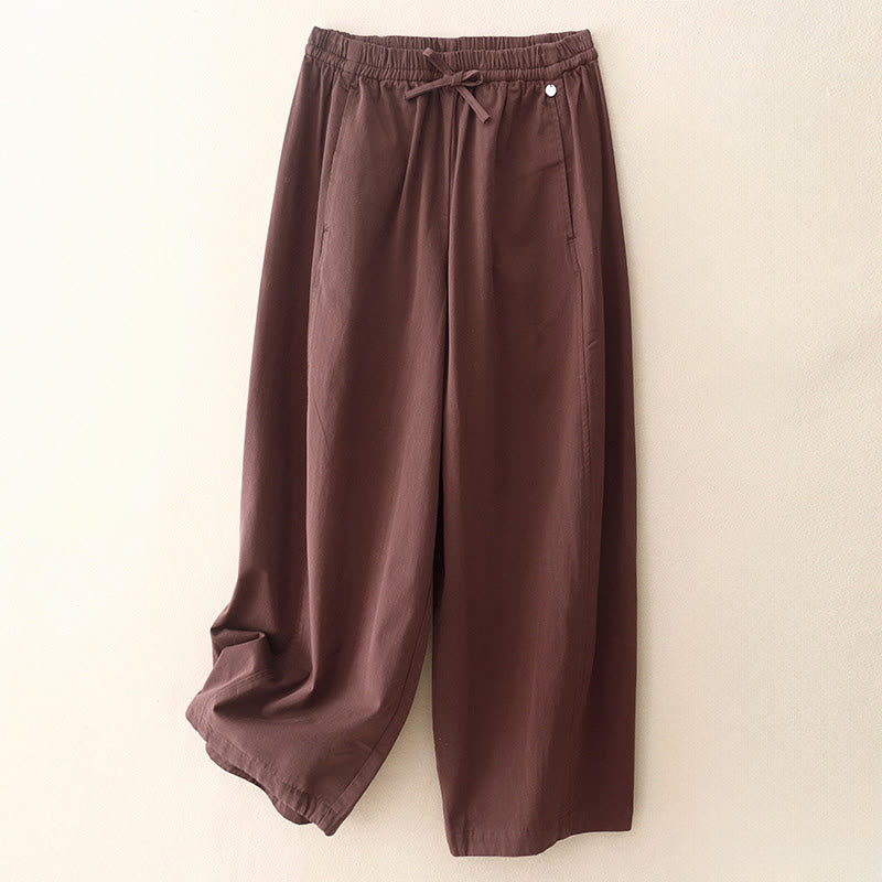 Plain 7-8 Length Women's Harem Cotton Pants With Pockets
