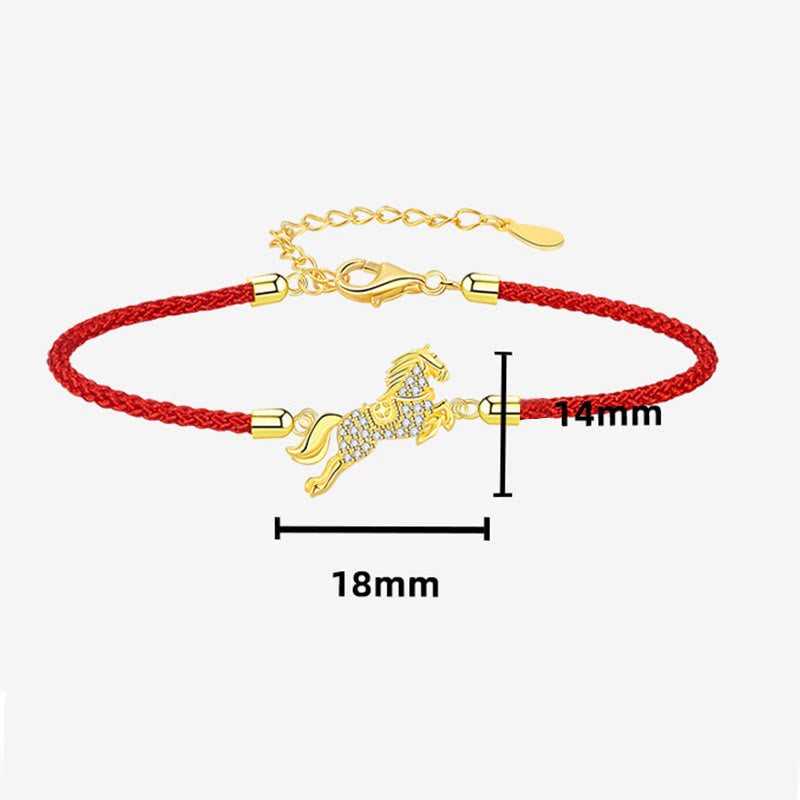 Chinese Zodiac Year Of The Horse 925 Sterling Silver Golden Red String Luck Bracelet