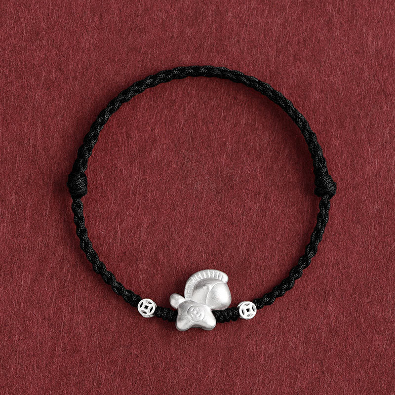 Year of the Horse 999 Sterling Silver Copper Coins Luck Rope Braided Bracelet Anklet