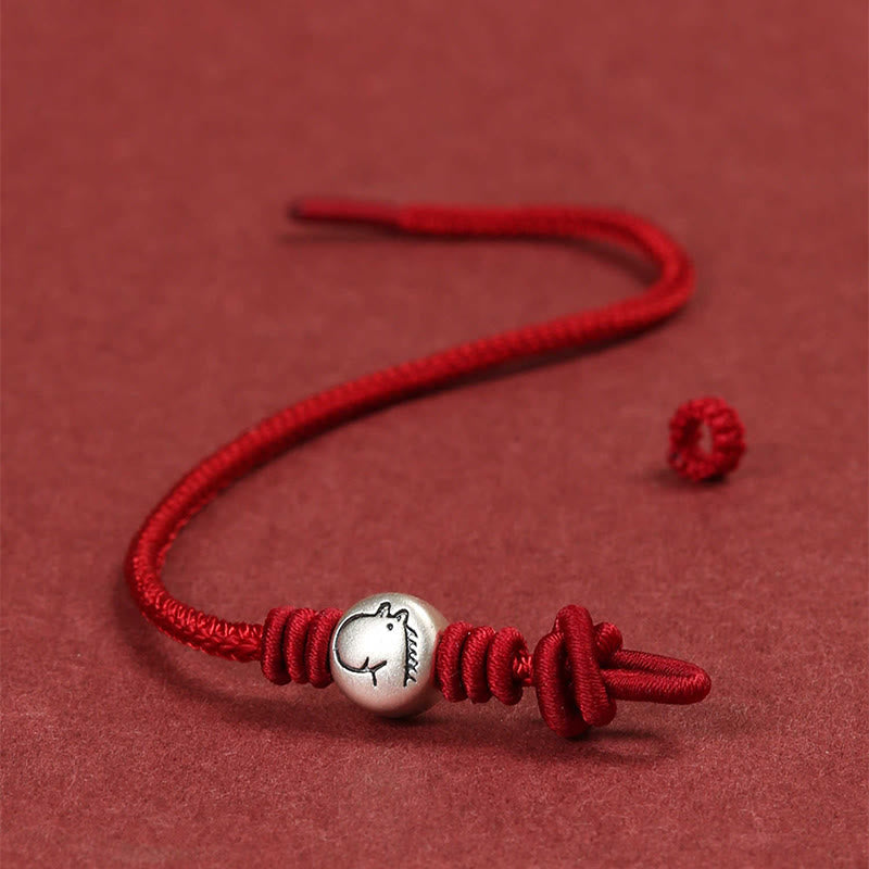 Year of the Horse 999 Sterling Silver Red String Braided Connection Bracelet