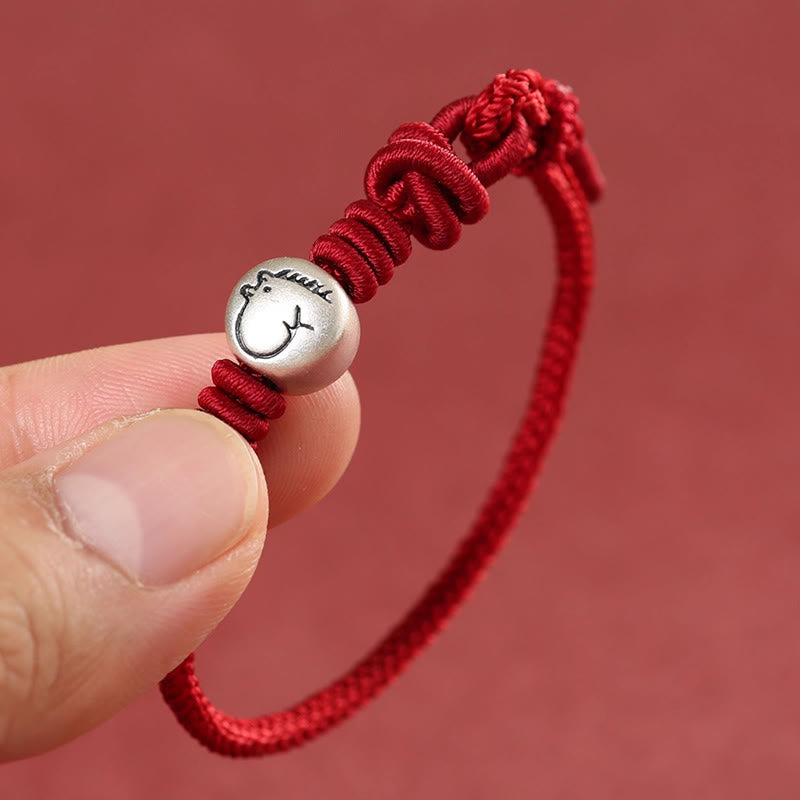 Year of the Horse 999 Sterling Silver Red String Braided Connection Bracelet