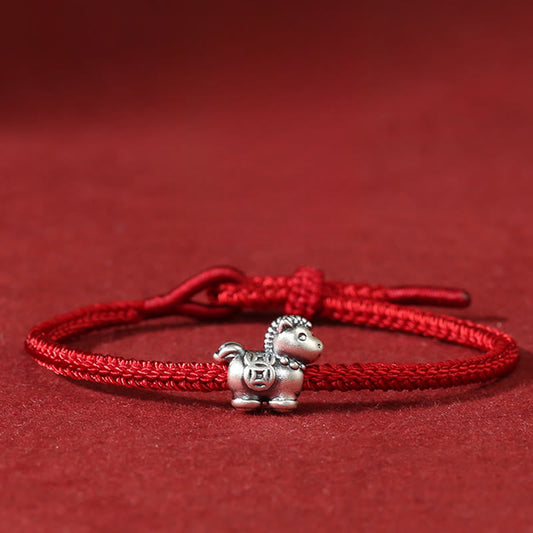 Year of the Horse 999 Sterling Silver Red String Copper Coins Braided Luck Bracelet