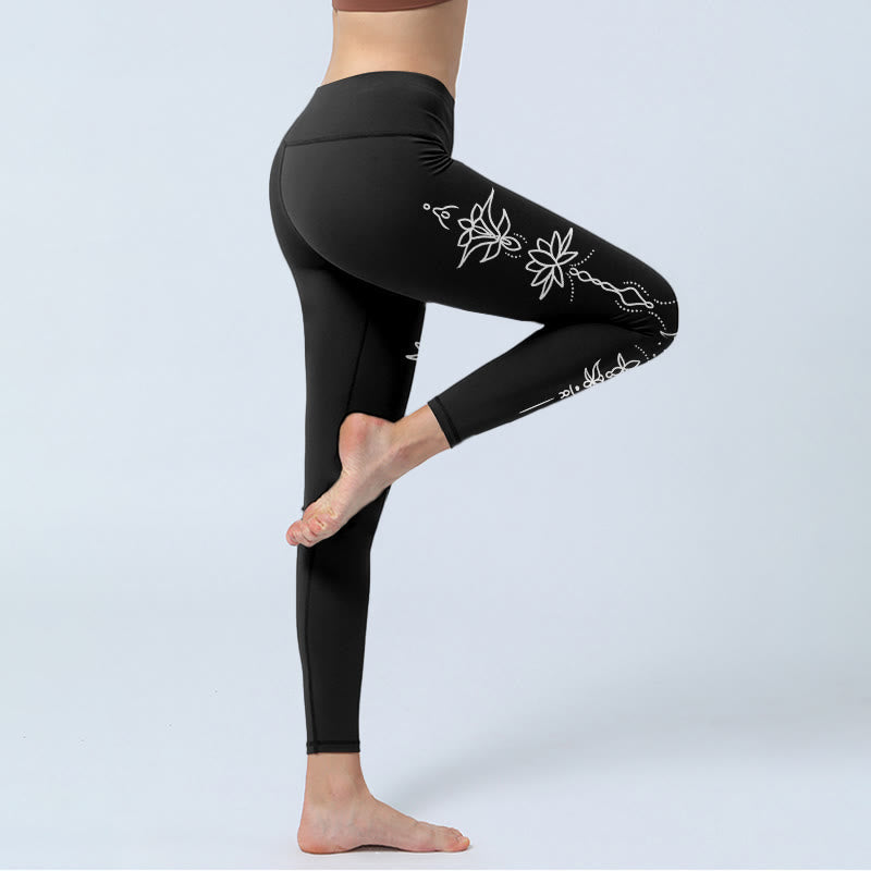 Lotus Half Moon Pattern Gym Leggings Women's Yoga Pants