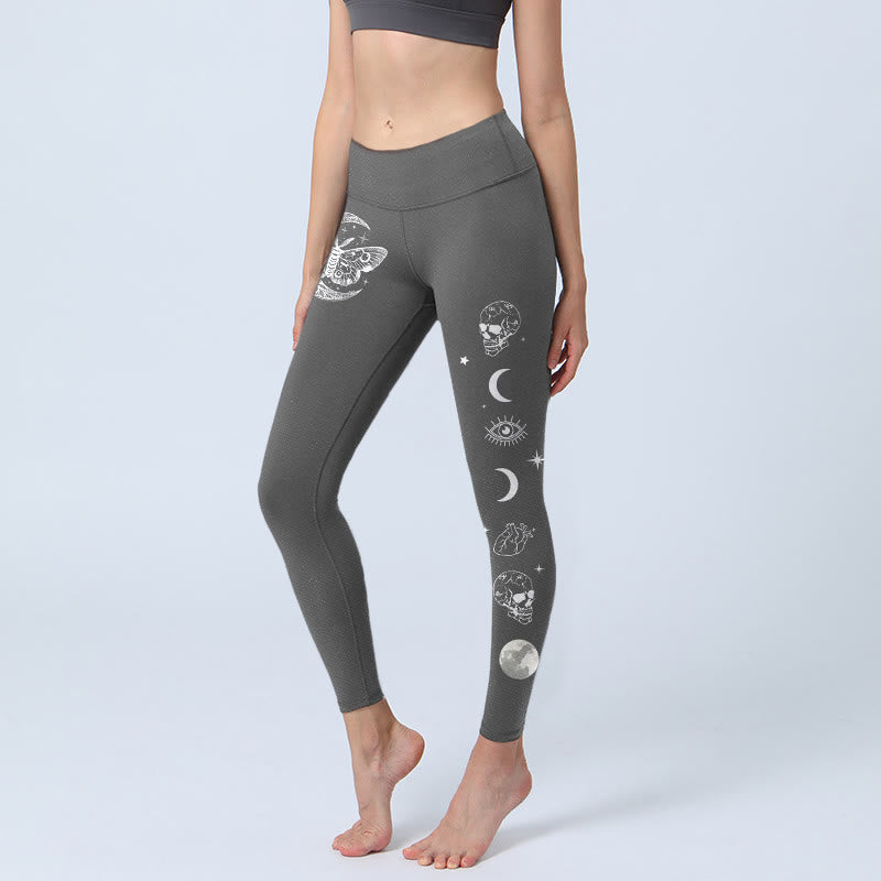 Moon Moth Skull Design Gym Leggings Women's Yoga Pants