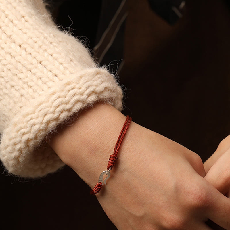 925 Sterling Silver Hook Design Red String Strength Colorful Bracelet
