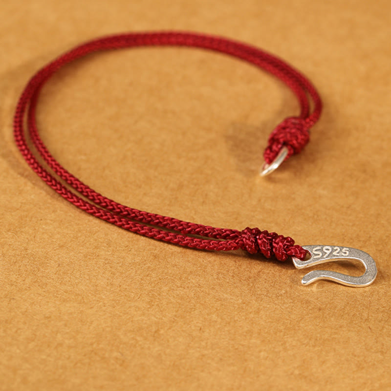 925 Sterling Silver Hook Design Red String Strength Colorful Bracelet