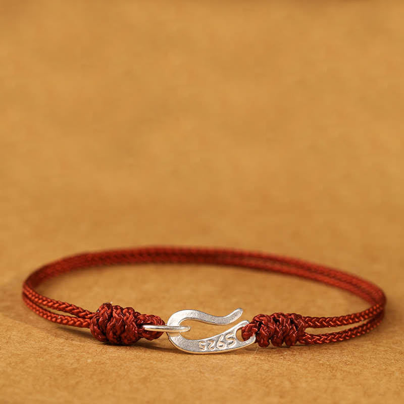 925 Sterling Silver Hook Design Red String Strength Colorful Bracelet