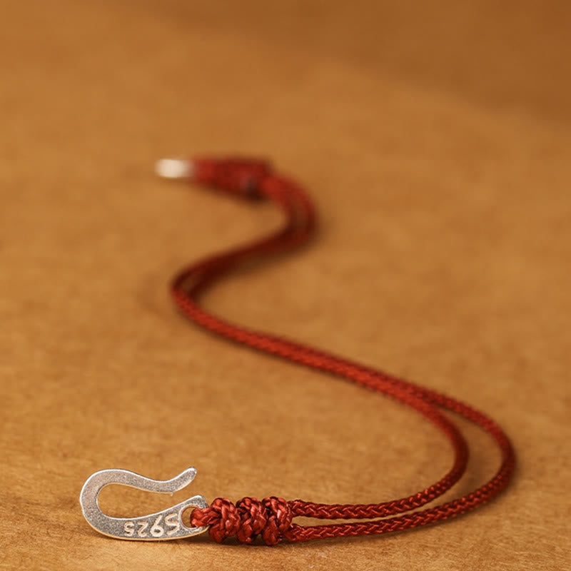925 Sterling Silver Hook Design Red String Strength Colorful Bracelet