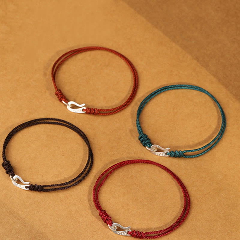 925 Sterling Silver Hook Design Red String Strength Colorful Bracelet