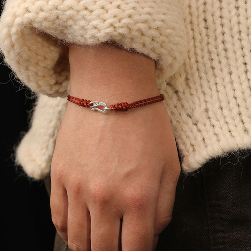 925 Sterling Silver Hook Design Red String Strength Colorful Bracelet