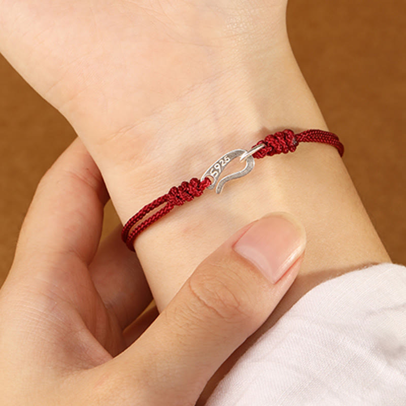 925 Sterling Silver Hook Design Red String Strength Colorful Bracelet