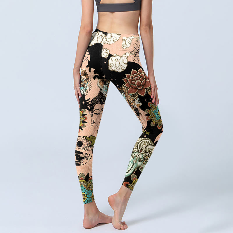 Lotus Ganesh Mandala Evil Eye Koi Fish Yin Yang Shape Gym Leggings Women's Yoga Pants