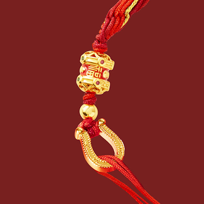 Copper Plated 18k Gold Year Of The Horse Fu Character Red String Luck Braided Bracelet