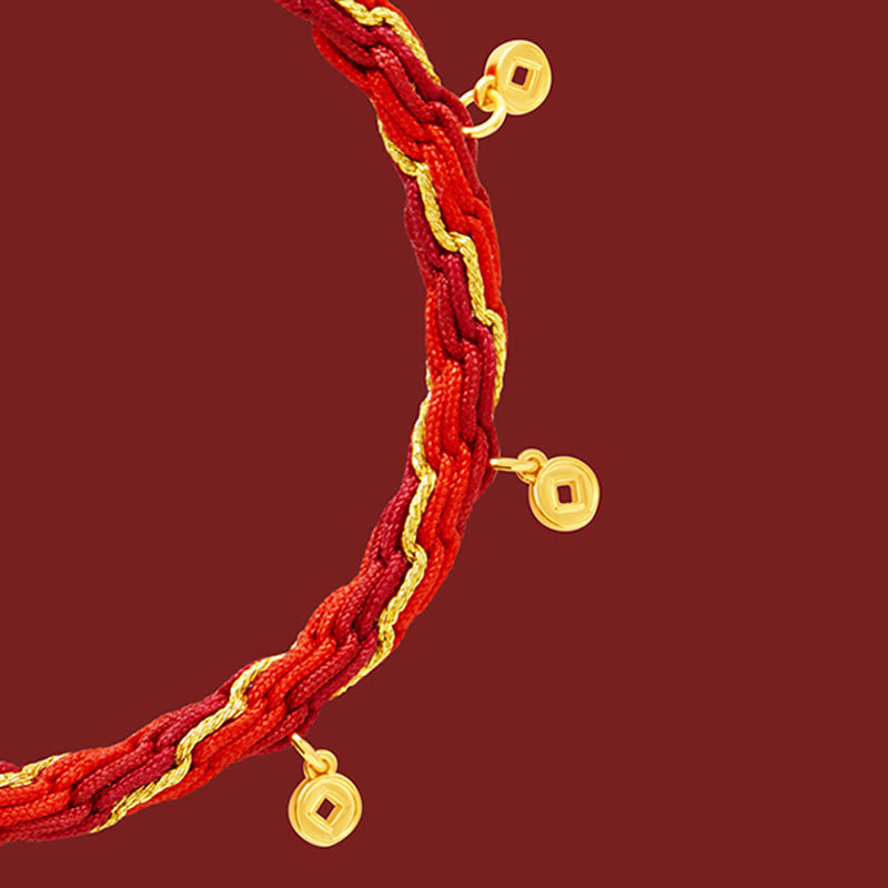 Copper Plated 18k Gold Year Of The Horse Fu Character Red String Luck Braided Bracelet
