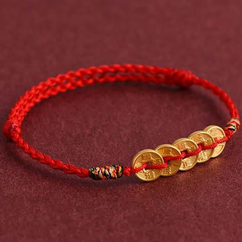 Five Copper Coins Design Braided String Protection Bracelet Anklet