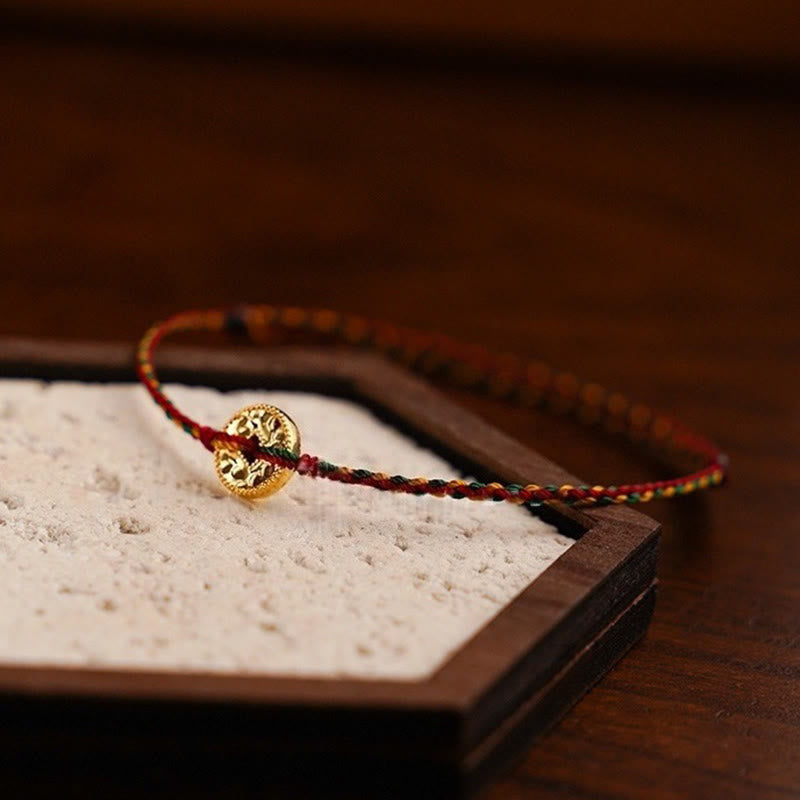 Handmade Copper Coins Charm Connection Braided String Adjustable Bracelet Anklet