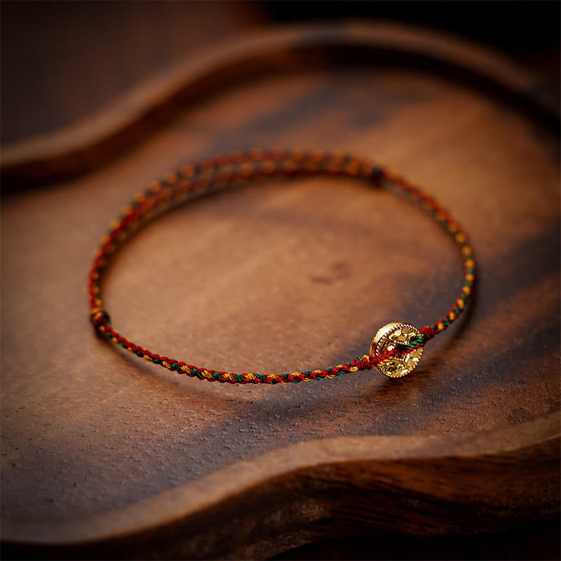 Handmade Copper Coins Charm Connection Braided String Adjustable Bracelet Anklet
