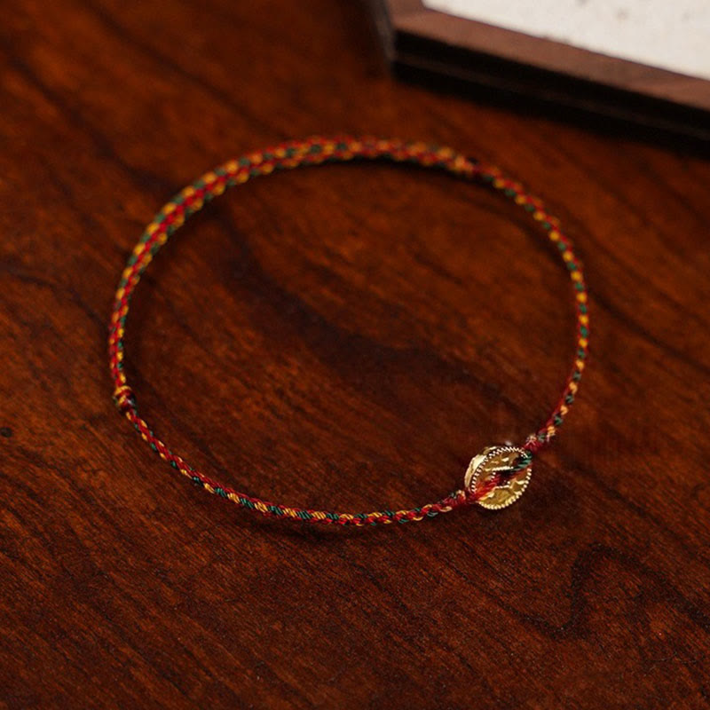 Handmade Copper Coins Charm Connection Braided String Adjustable Bracelet Anklet