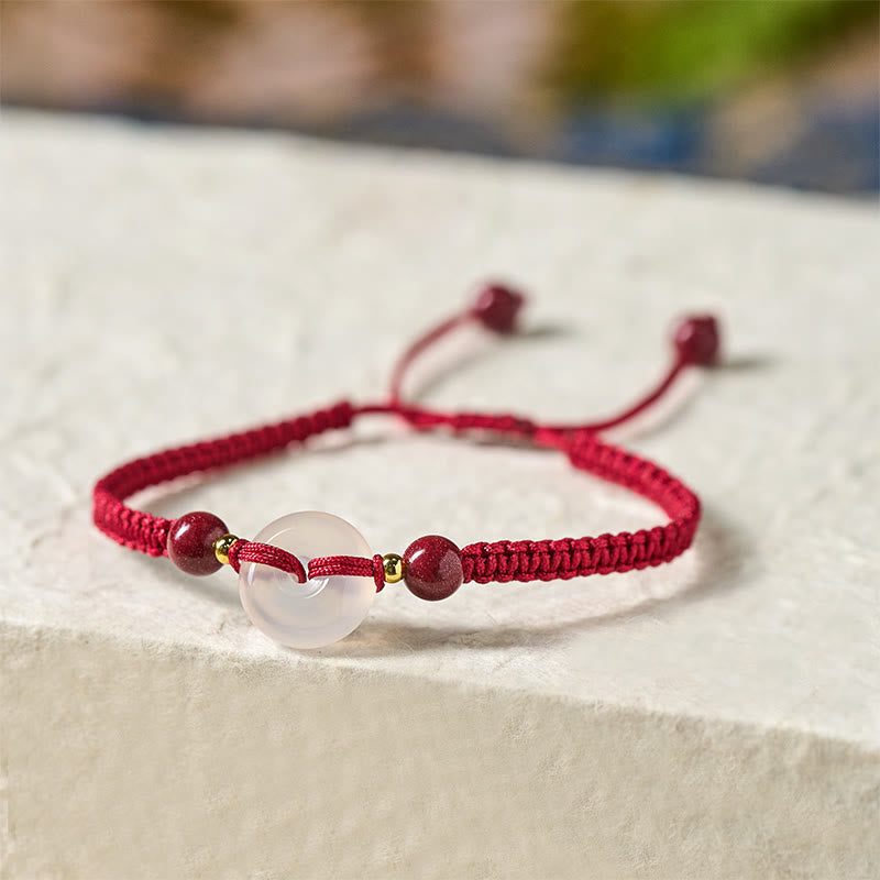 Peace Buckle White Agate Flat Knot Diamond Knot Red String Connection Bracelet